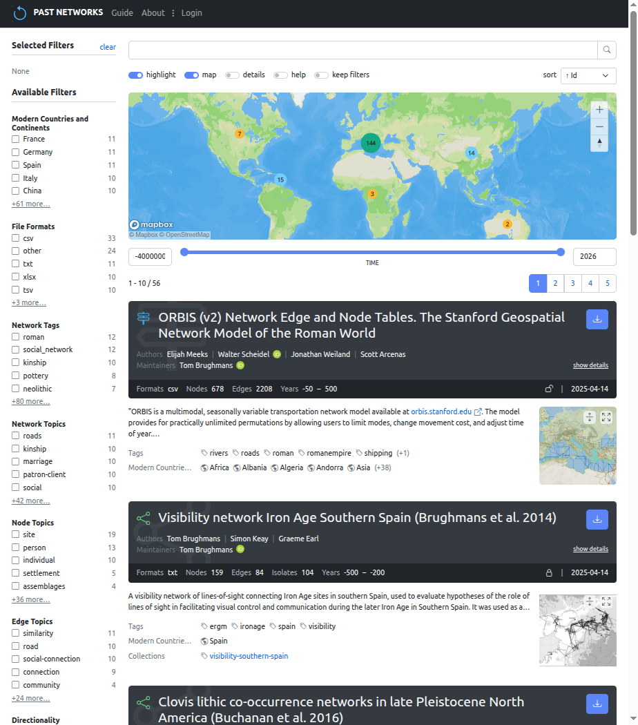 Main browse page with filters panel and entry list