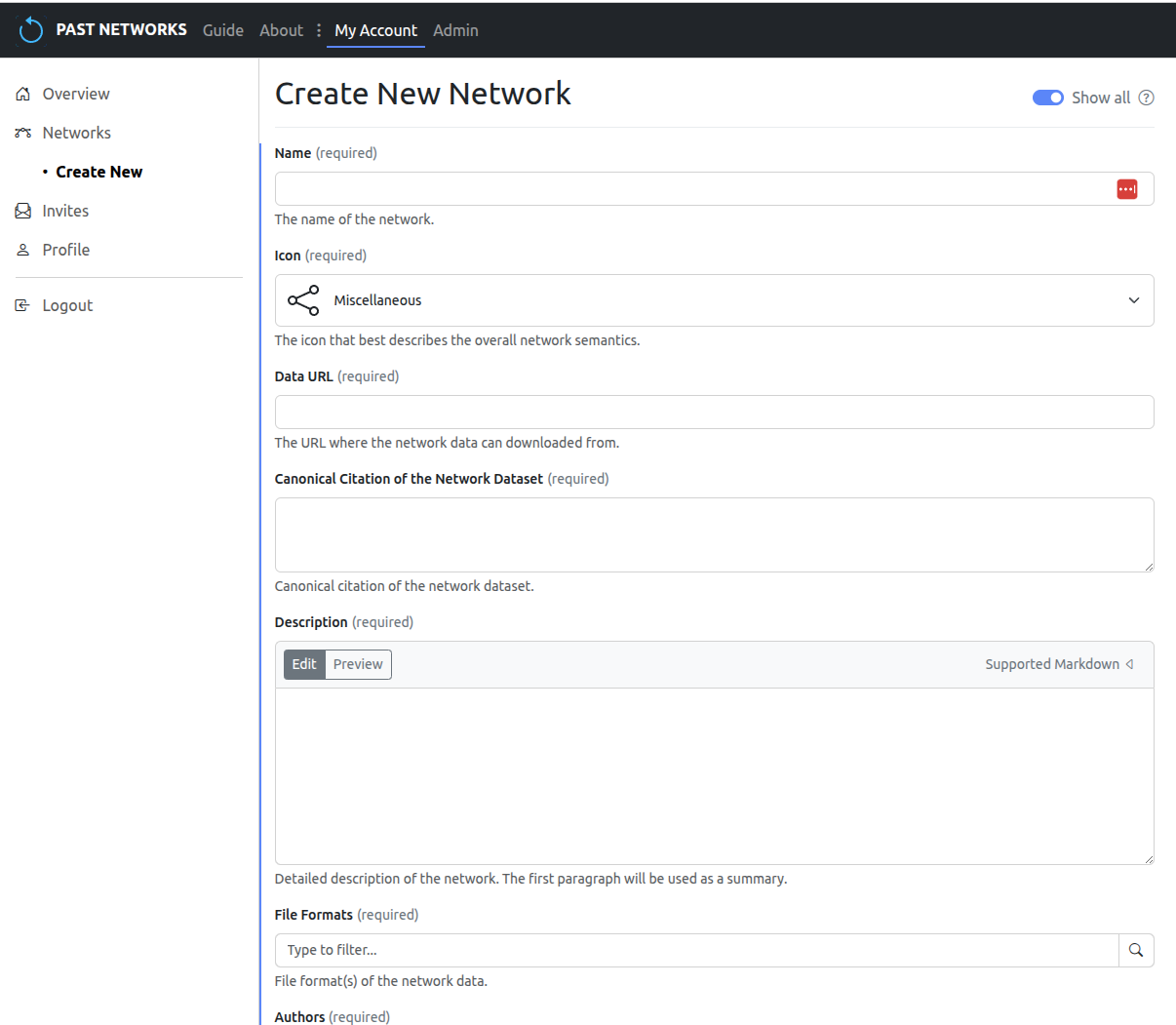 Screenshot: Create New entry form